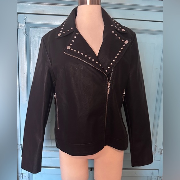 Baccini Jackets & Blazers - Baccini Black Moto Jacket with Studded Detailing